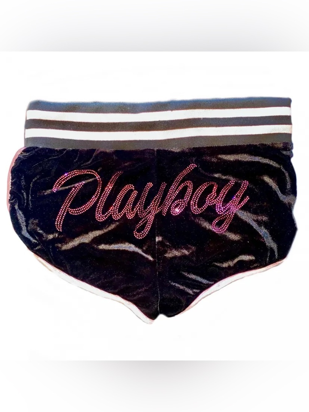 Playboy Velour Black Rhinestone Mini Shorts